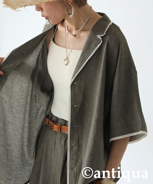 antiqua ブラウス シャツ パイピングデザインシャツ レディース