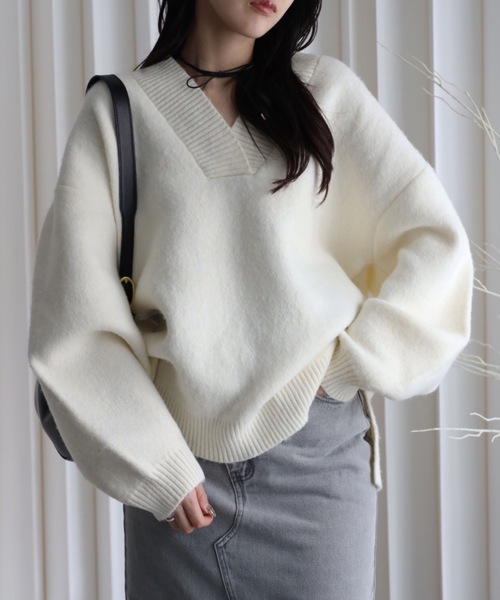 YENNA ニット セーター 「もっちりボリュームニット」/ディープVネック
