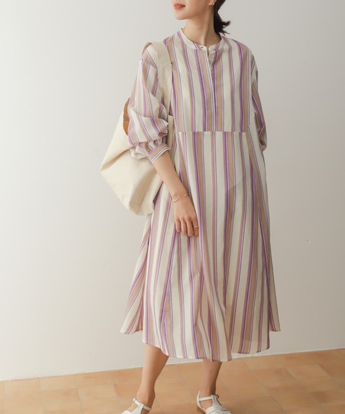 アーバンリサーチ ワンピース パープル URBAN RESEARCH DOORS 「URBAN DOORS」 半袖ワンピース MEDIUM
