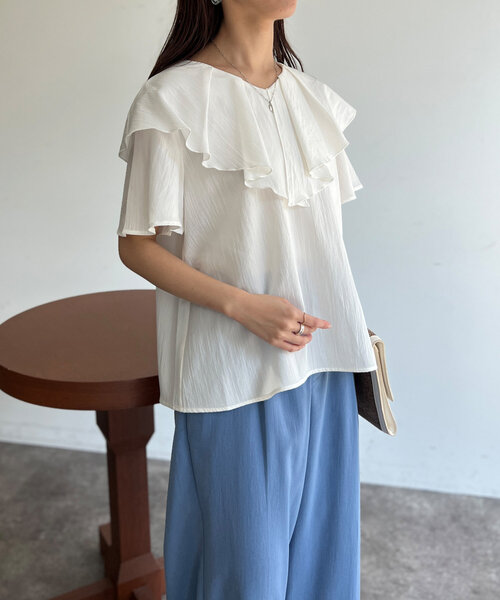 「Chez toi」 半袖ブラウス FREE サックスブルー レディース_画像5