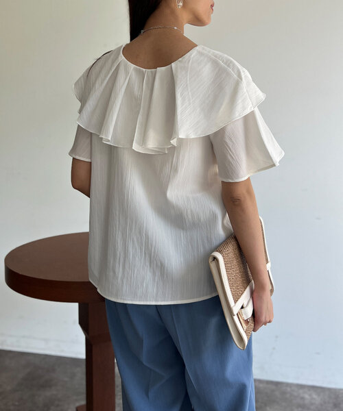 「Chez toi」 半袖ブラウス FREE サックスブルー レディース_画像6