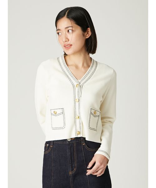 新品タグ付✨デプレ❤️ シルク プレーンステッチ Vネック カーディガン S FRAY I.D カーディガン ステッチVネックカーディガン レディース