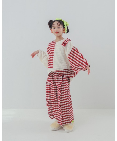ブラウス シャツ ブロックチェックフリンジドルマンブラウス キッズ 子供服 女の子 | unica | 14