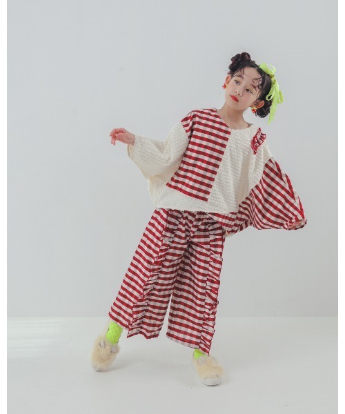 ブラウス シャツ ブロックチェックフリンジドルマンブラウス キッズ 子供服 女の子 | unica | 15