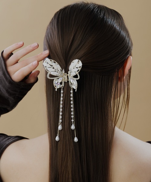 LA MUe ヘアクリップ 「LA MUE」ビジュー バタフライ バンスクリップ 