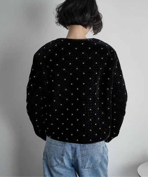 THE Yon ジャケット ノーカラージャケット ビジューベロアジャケット