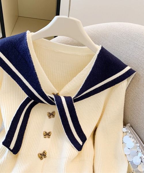 【Maje】セーラーニットカーディガンバイカラー セーラーカラー＆ニットカーディガンセット｜PETAL ONLINE（ペタル