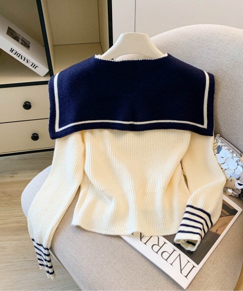 【Maje】セーラーニットカーディガンバイカラー カーディガン セーラーカラーニットカーディガン レディース