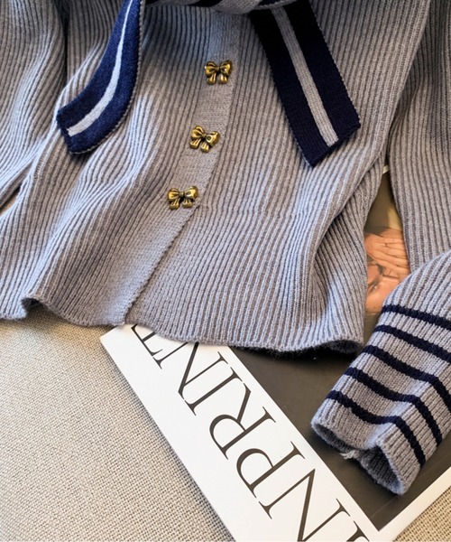 カーディガン セーラーカラーニットカーディガン レディース