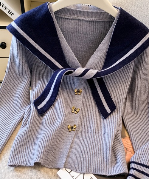 カーディガン セーラーカラーニットカーディガン レディース
