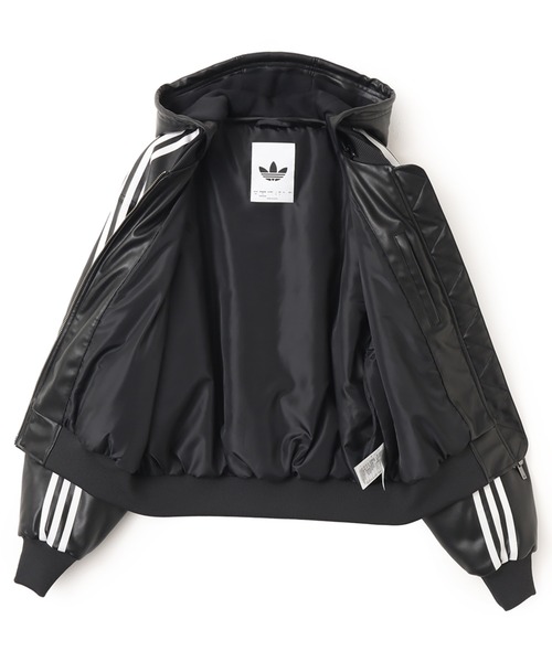 adidas フード付きレザージャケット L 黒 adidas フード付きレザー風ジャケット 【公式通販】