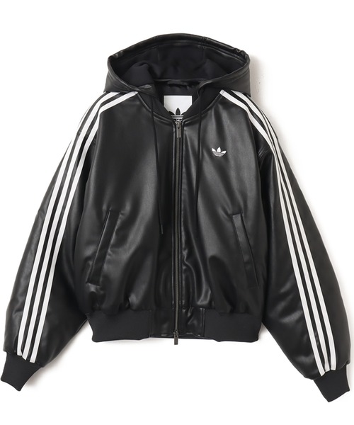 黒リアルレザージャケット本革 ホワイトストライプYKKジッパーadidas? ADIDAS】Originals SS2025 フェイクレザージャケット☆追跡可 (adidas