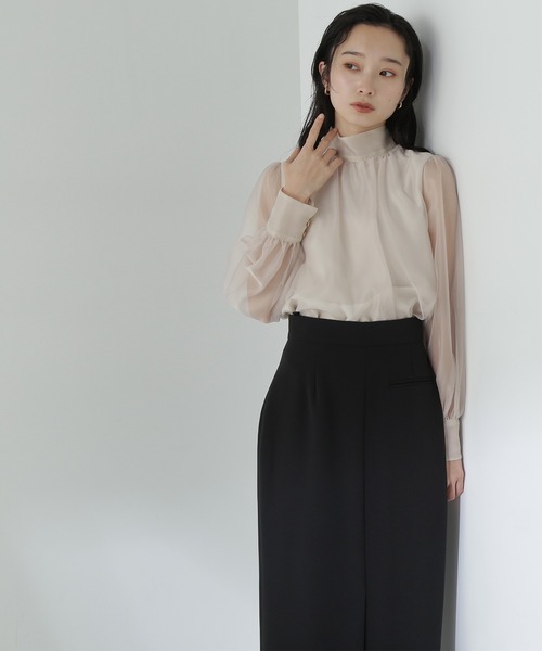 「NATURAL BEAUTY BASIC」 長袖ブラウス SMALL チャコールグレー レディースの画像3