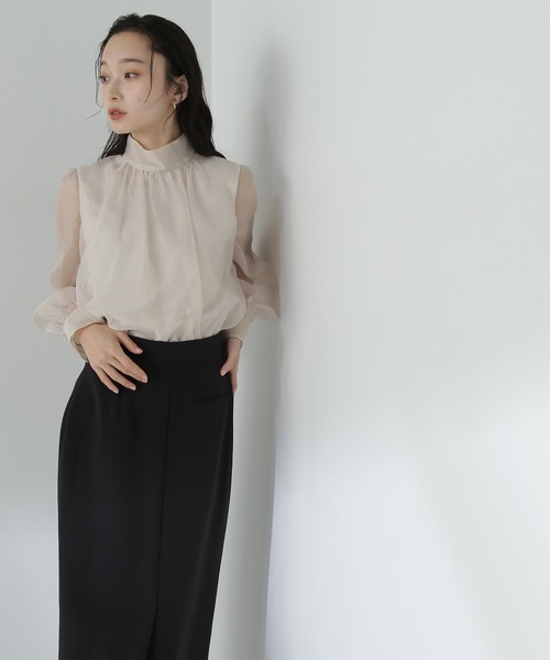 「NATURAL BEAUTY BASIC」 長袖ブラウス SMALL チャコールグレー レディースの画像6