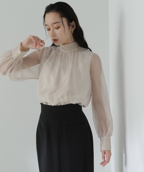 「NATURAL BEAUTY BASIC」 長袖ブラウス SMALL チャコールグレー レディースの画像8