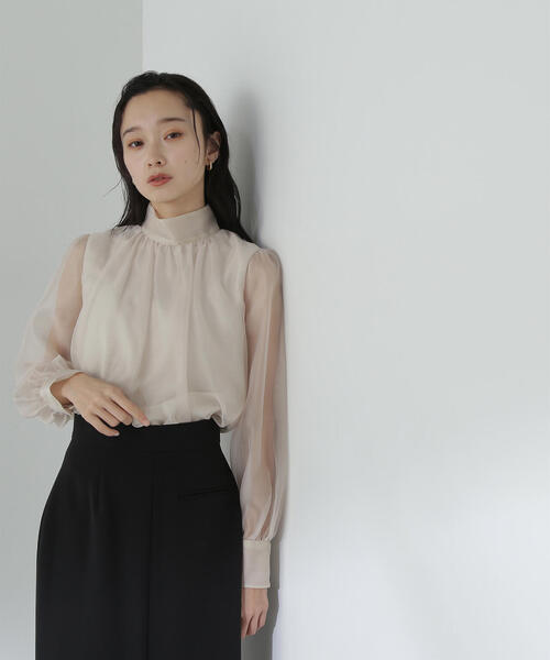「NATURAL BEAUTY BASIC」 長袖ブラウス SMALL チャコールグレー レディースの画像9