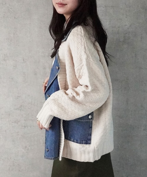 Emma（エマ） レザージャケット ライダース デニム切替ニット