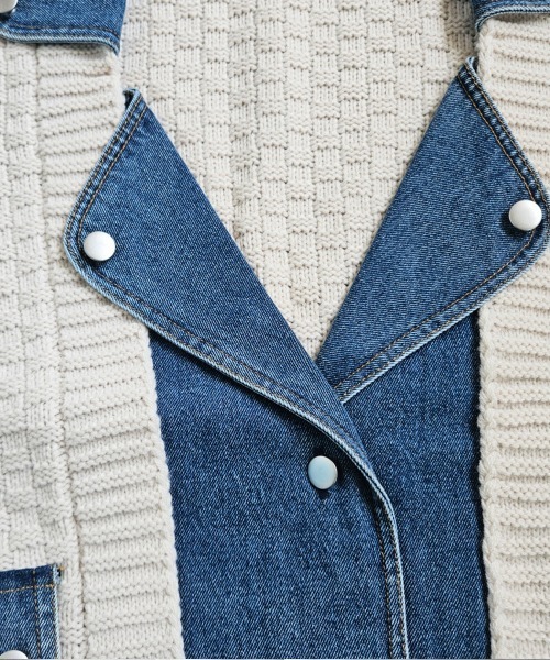 DIESEL レディース ニット ライダースジャケット Emma（エマ） レザージャケット ライダース デニム切替ニット