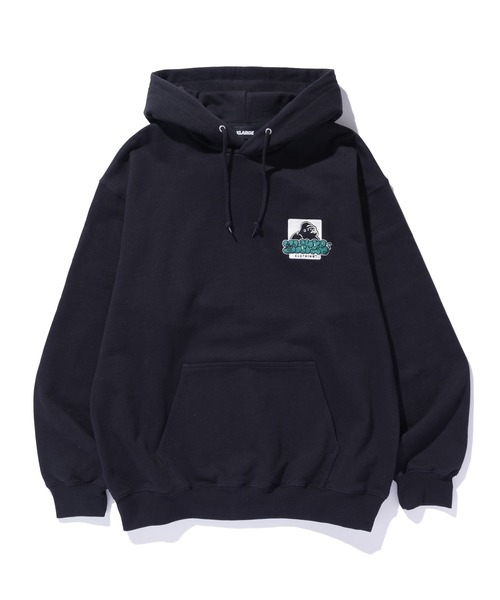 【オーバーサイズ】エクストララージ☆バックビッグロゴ　刺繍　パーカー　3XL相当 XLARGE（エクストラ ラージ） プルオーバーパーカー X-LARGE ネイビー
