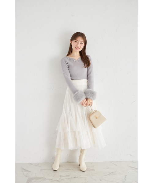 新品tocco closetトッコクローゼット令嬢ニットトップスオフホワイト tocco closet（トッコ クローゼット） ニット セーター シアーリボン