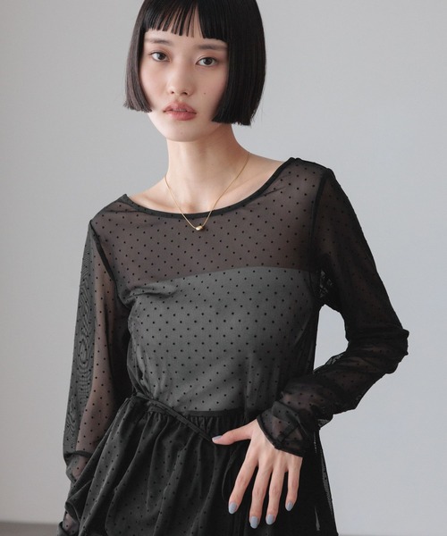 LOWRYS FARM（ローリーズファーム） tシャツ フロッキードットチュール