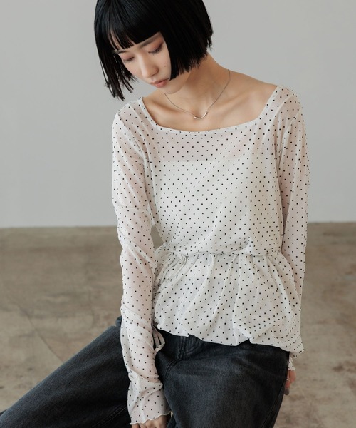 LOWRYS FARM（ローリーズファーム） tシャツ フロッキードットチュール