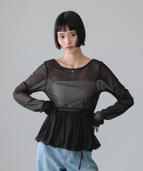 LOWRYS FARM（ローリーズファーム） tシャツ フロッキードットチュール