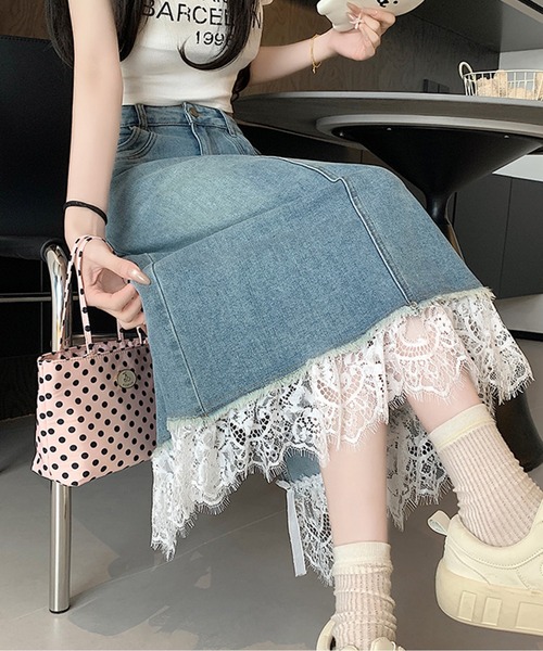 【美品】PREMIUM ScoLar 変形デニムスカート 裾レース リボン M スカート 裾レースデニムスカート : ZOZOTOWN Yahoo!店 - 通販 - Yahoo