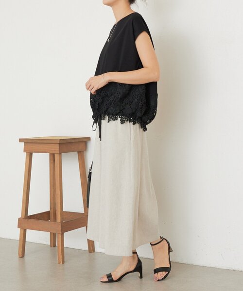 BEARDSLEY ホワイトレース長袖トップス F BEARDSLEY（ビアズリー） tシャツ 裾レースフレンチカットソー