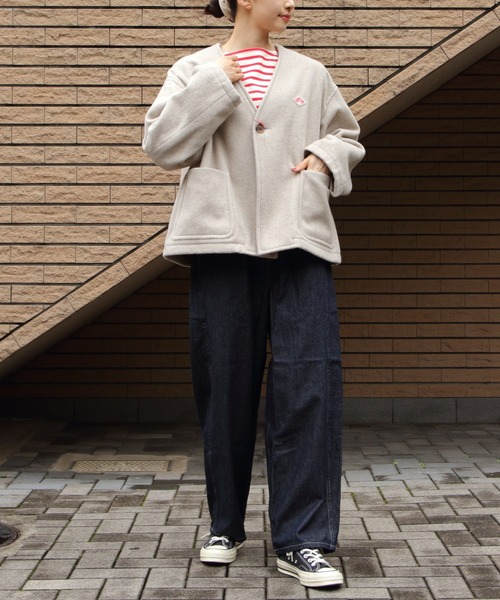 【新品未使用】DANTON ネイビー ノーカラージャケット 38 Danton（ダントン） ノーカラージャケット 38 ネイビー レディース