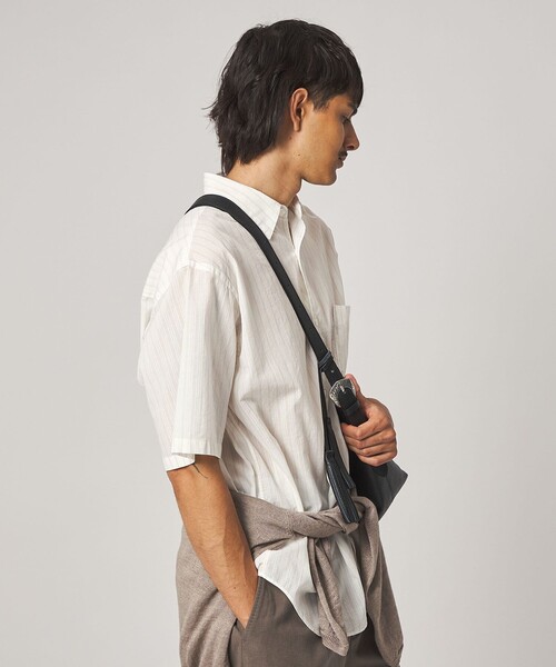 Steven Alan シアサッカー調 ストライプ半袖シャツ M 白 黒 STEVEN ALAN（スティーブンアラン） シャツ 半袖 AKIHA ストライプ