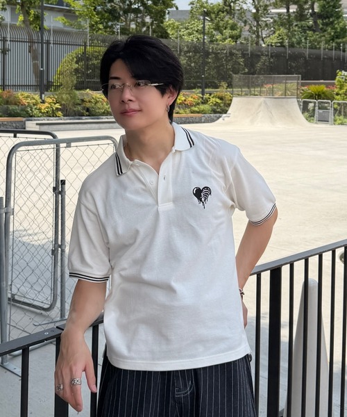 ADAMASTE ポロシャツ 半袖 Skeleton Heart Logo Polo Shirt
