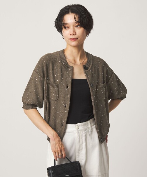 新品 BEAUTY&YOUTH スパンコール ハーフスリーブ カーディガン green label relaxing（グリーンレーベルリラクシング） カーディガン