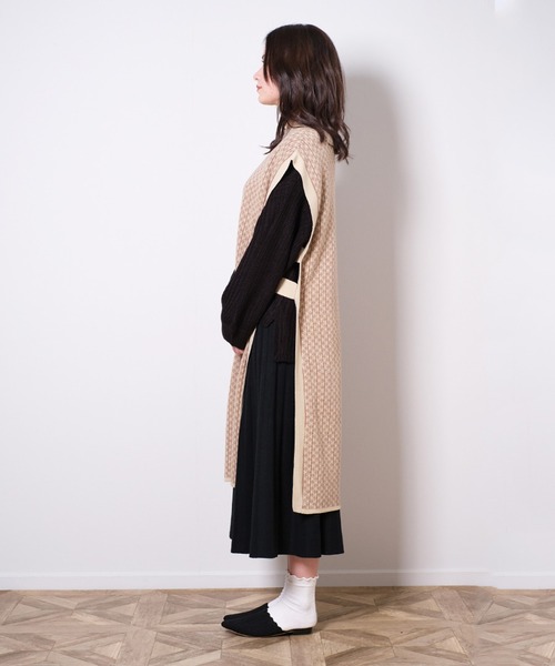 shopnikoniko ベスト ジレ ジャガード柄 サイドオープンロング
