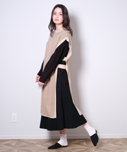 極美品　スローブイエナ　23AW ツイードニットベスト　ジレ　フリンジ　ロング 極美品 スローブイエナ 23AW ツイードニットベスト ジレ