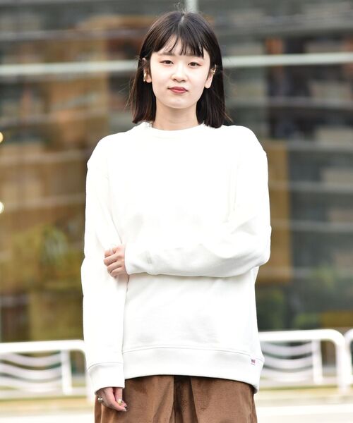 ホワイト クルーネック スウェット SHIPS（シップス） スウェット 【WEB限定】SHIPS: アメリカ コットン