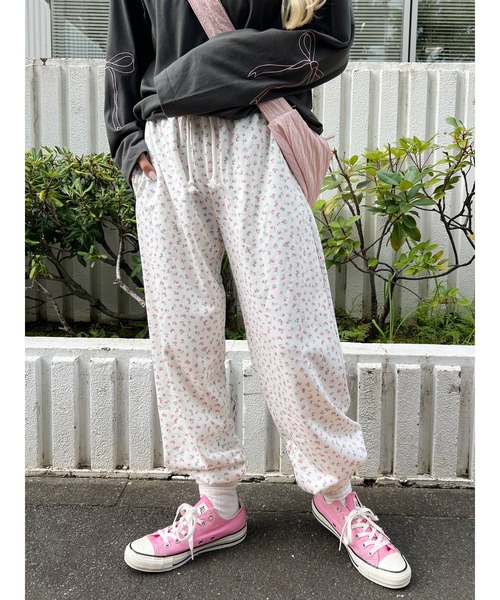 WC ワイドパンツ スウェットパンツ ジャージ リトルフラワースウェット