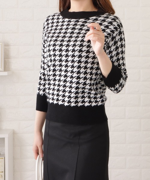 Lace Ladies（レースレディース） ブラウス シャツ 千鳥柄7分袖ニット