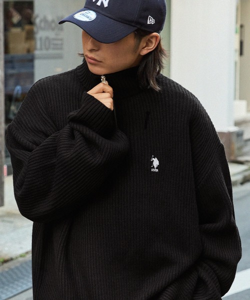 セーター ニット U.S. POLO ASSN. /ユーエスポロアッスン 別注 ワンポイントロゴ刺繍 ハーフジップ ビッグシルエットニット メンズ レ | U.S. POLO ASSN. | 11