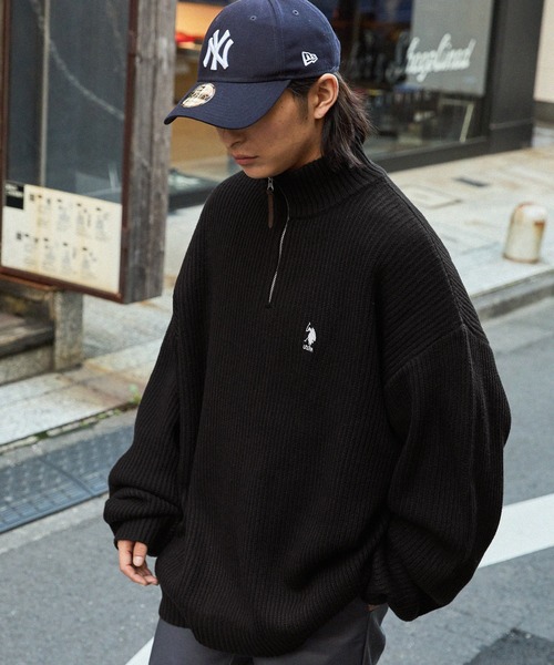 セーター ニット U.S. POLO ASSN. /ユーエスポロアッスン 別注 ワンポイントロゴ刺繍 ハーフジップ ビッグシルエットニット メンズ レ | U.S. POLO ASSN. | 12