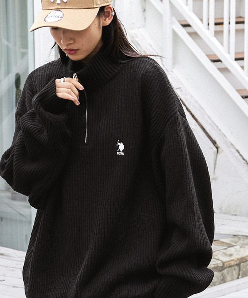 セーター ニット U.S. POLO ASSN. /ユーエスポロアッスン 別注 ワンポイントロゴ刺繍 ハーフジップ ビッグシルエットニット メンズ レ | U.S. POLO ASSN. | 03