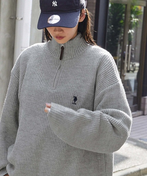 セーター ニット U.S. POLO ASSN. /ユーエスポロアッスン 別注 ワンポイントロゴ刺繍 ハーフジップ ビッグシルエットニット メンズ レ | U.S. POLO ASSN. | 06