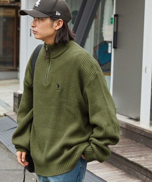 セーター ニット U.S. POLO ASSN. /ユーエスポロアッスン 別注 ワンポイントロゴ刺繍 ハーフジップ ビッグシルエットニット メンズ レ | U.S. POLO ASSN. | 08