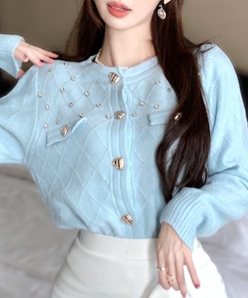 ペコポン スーパービューティ、クリーム色ボタン付きカーディガン 44