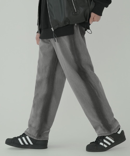 スプレー加工、ホワイトバギーデニム、カーゴパンツ 多ポケット Big Pocket 2WAY Buggy Denim Cargo Pants
