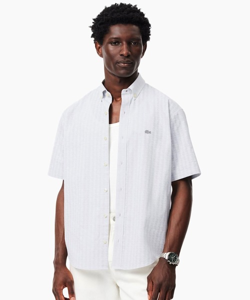 LACOSTE シャツ モノグラム柄 プリントジャカードシャンブレー