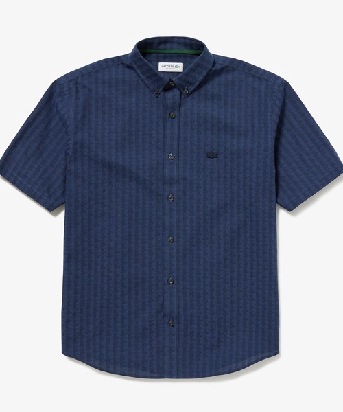 LACOSTE モノグラムジャカードポロシャツ メンズ ブラック LACOSTE シャツ モノグラム柄 プリントジャカードシャンブレー