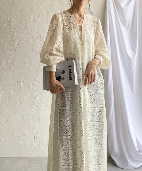 She's Closet ワンピース クロシェ編み風ブロックレース