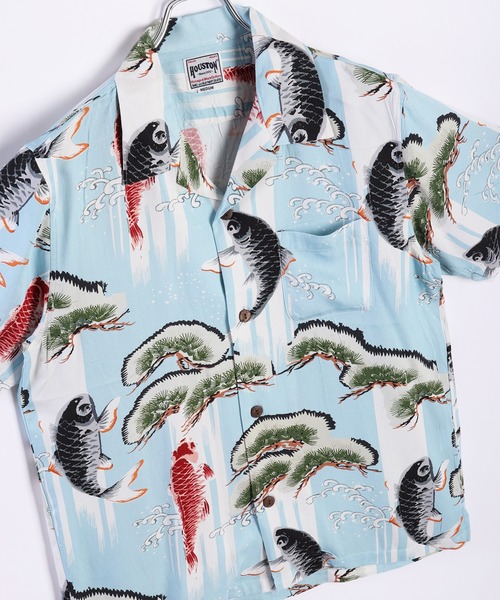 HOUSTON（ヒューストン） シャツ 和風アロハシャツ（日本刀・鯉・風神