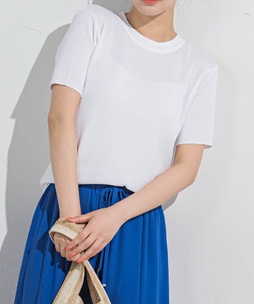 ニット セーター 「接触冷感/遮熱機能」サラサラTシャツニット「手洗い可能」 レディース